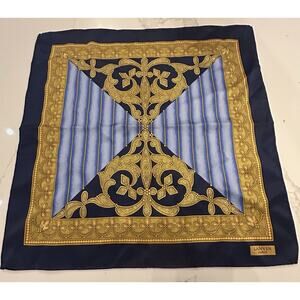 Lanvin Paris Scarf Square 15" Gold Royal Blue White 100% Silk Handkerchief EUC